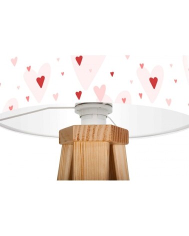 Lampe de chevet enfant trépied bois abat jour blanc et rose