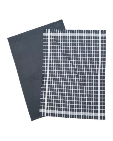 Deux  duos torchons assortis bicolores  carreaux  gris