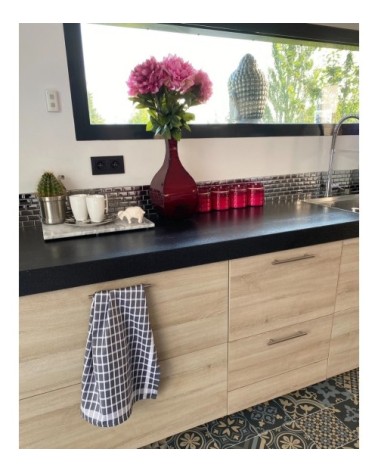 Deux  duos torchons assortis bicolores  carreaux  gris