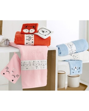 Lot serviette de bain enfant et gant de toilette rose 50x90 en coton