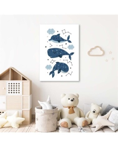 Tableau enfant merry whales bleu 40x60