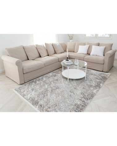 Tapis vintage motif abstrait avec franges beige 160x230cm