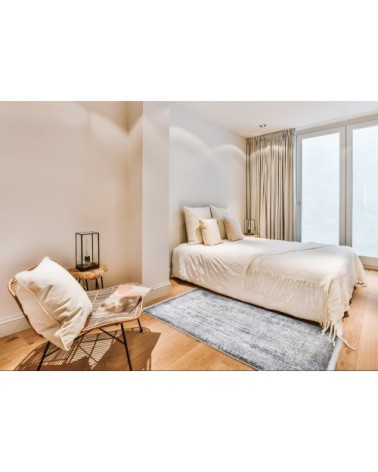 Tapis vintage motif abstrait à relief avec franges bleu 80x150cm