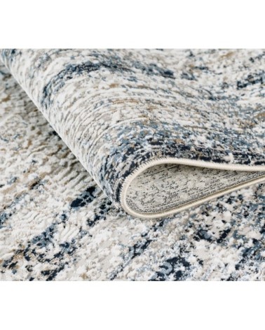 Tapis vintage motif abstrait à relief avec franges bleu 80x150cm