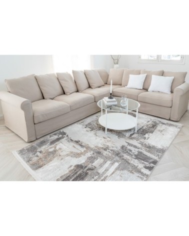 Tapis vintage motif abstrait avec franges beige 160x230