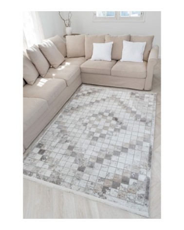 Tapis vintage motif géométriques avec franges beige 160x230