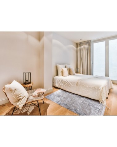 Tapis vintage motif abstrait avec franges bleu 80x150cm