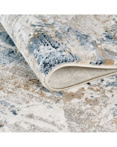 Tapis vintage motif abstrait avec franges bleu 80x150cm