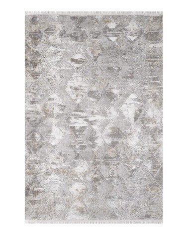 Tapis vintage motif géométrique abstrait avec franges beige 200x290cm