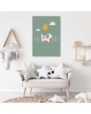 Tableau enfant walking the dog vert 80x120