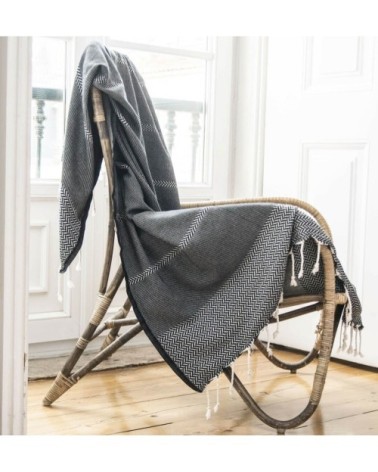 Plaid coton noir 130x170