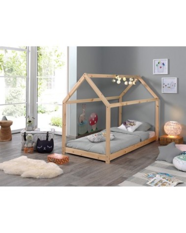 Lit cabane 90x200 sommier inclus naturel