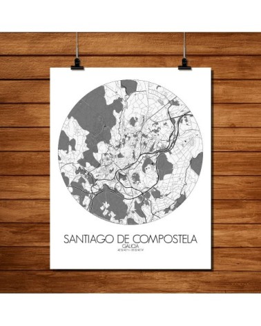 Affiche Compostelle Carte ronde 40x50