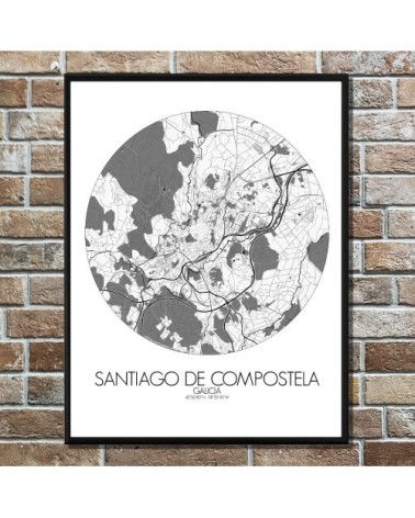 Affiche Compostelle Carte ronde 40x50