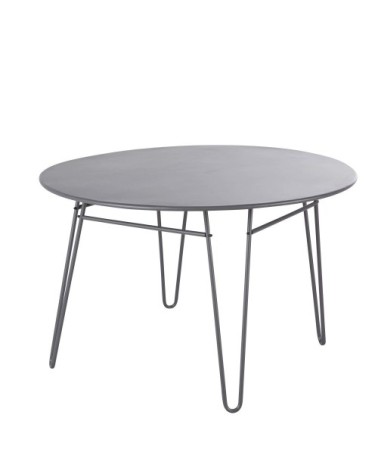 Table de jardin ronde en acier gris anthracite 4 personnes