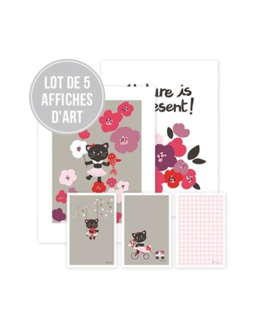 Lot 5 affiches Milly le chat en Papier Rose