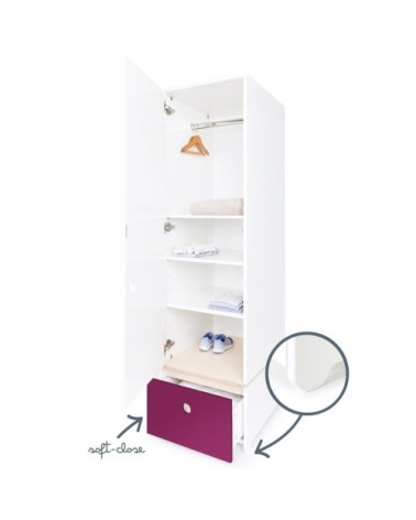 Armoire 1 porte façade tiroir prune