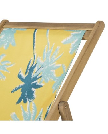 Chilienne en bois d'acacia massif et toile motifs jaunes et bleus imprimés