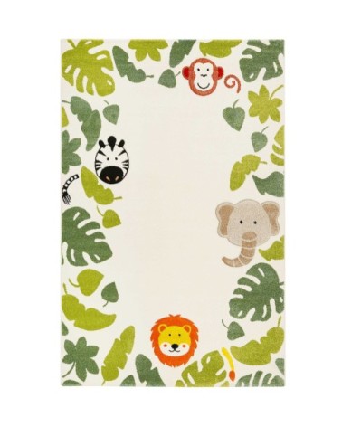 Tapis enfant blanc motif animaux jungle 133x200