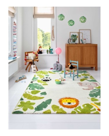 Tapis enfant blanc motif animaux jungle 133x200