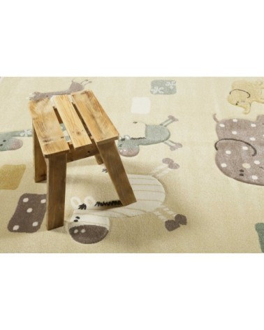 Tapis enfant motif animaux beige 160x225