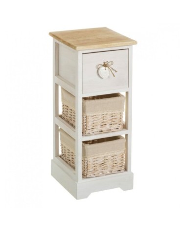 Table de chevet étroite bois 1 tiroir + 2 paniers