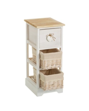 Table de chevet étroite bois 1 tiroir + 2 paniers