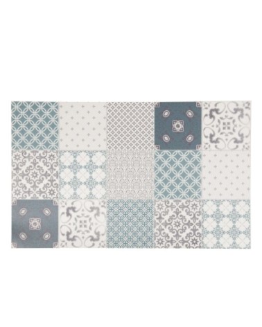 Tapis en vinyle motifs carreaux de ciment bleus, blancs et gris 50x80