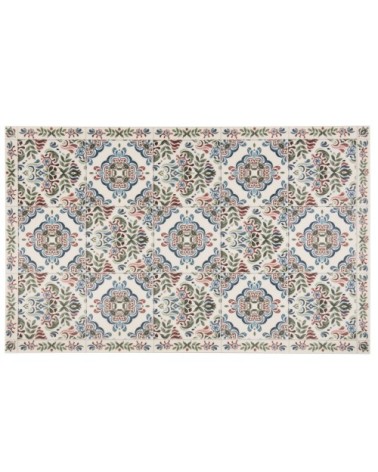 Tapis en vinyle blanc et multicolore motifs carreaux de ciment végétal 50x80