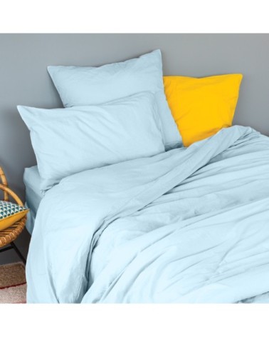 Taie d'oreiller en coton lavé turquoise 70 x 50