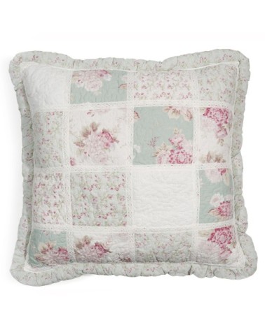 Coussin en coton motif imprimé floral avec broderie et dentelle 60x60