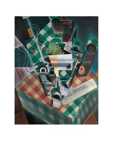 Tableau nature morte à la nappe à carreaux Juan Gris 50x60cm