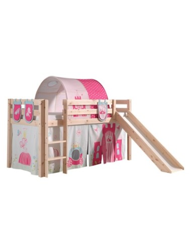 Lit mi-hauteur 90x200 toboggan sommier inclus housse princesse naturel