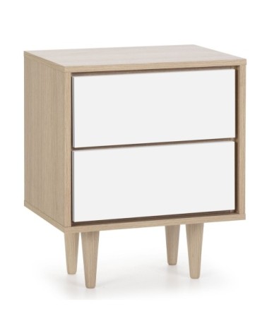Table de chevet avec 2 tiroirs couleur chêne/blanc