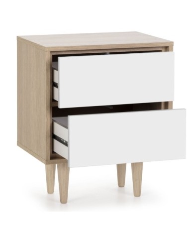 Table de chevet avec 2 tiroirs couleur chêne/blanc