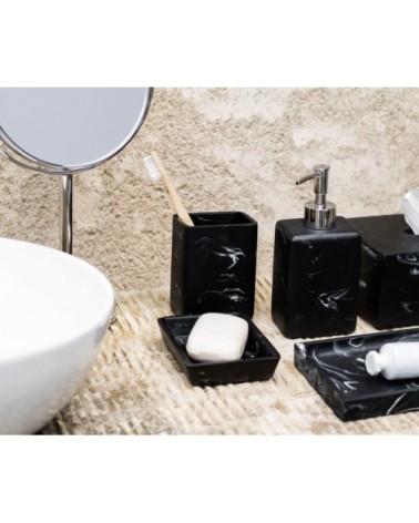 Distributeur de savon en polyrésine effet marbre noir 8x6x17,5cm