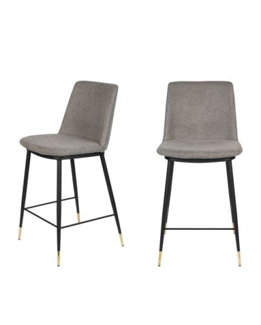 Lot de 2 tabourets de bar en tissu et métal 65cm gris