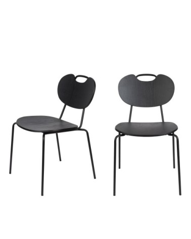 Lot de 2 chaises en bois et métal noir