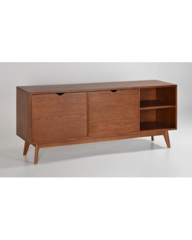 Meuble TV design 2 portes teinté noyer porte noyer