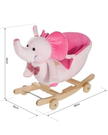 Jouet à bascule éléphant et porteur sur roulettes musicale rose