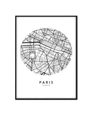 Affiche avec cadre noir - Plan de Paris - 30x40