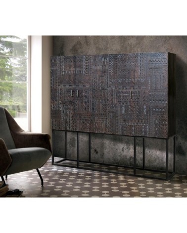 Vitrine en bois de manguier et pieds en métal en noyer foncé