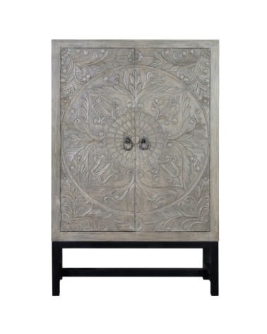 Armoire en manguier et pieds en métal gris vieilli