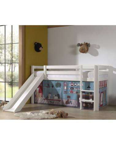 Lit mi-hauteur 90x200 toboggan sommier inclus housse pet shop blanc