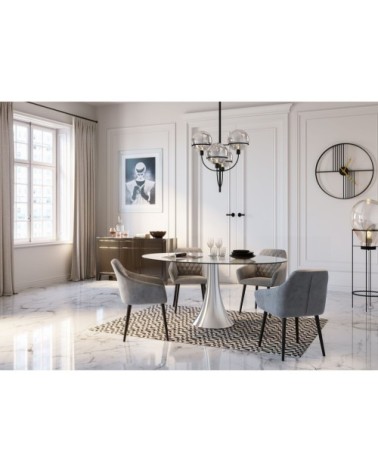 Chaise avec accoudoirs en velours gris et acier