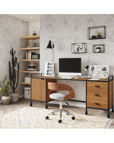 Chaise de bureau pivotante et réglable en bois et tissu gris