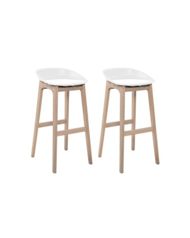 Lot de 2 tabourets de bar en chêne et assise blanche 75 cm