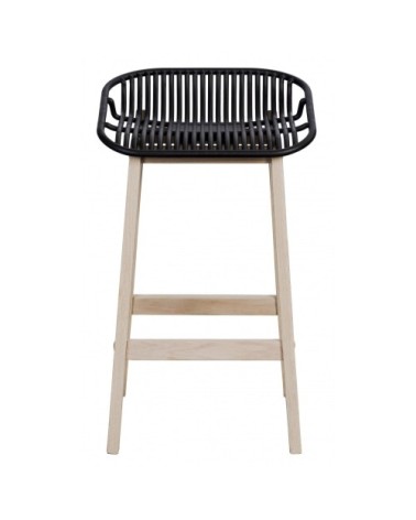 Lot de 2 tabourets de bar assise noire et pieds en chêne 65 cm