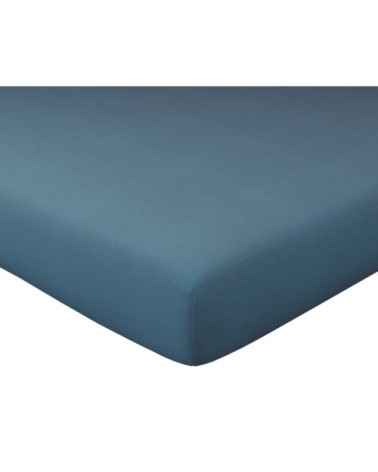 Drap-housse 160x200 bleu en lin lavé