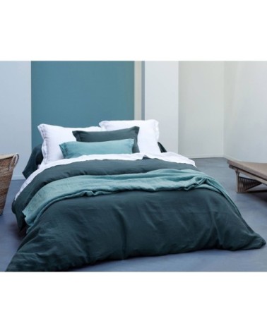 Drap-housse 160x200 bleu en lin lavé